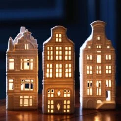 Waxinelichthouder Huisjes - Set Van 3 - &klevering - Hollandse Cadeautjes - Housewarming Cadeau - Sfeerlichtjes - Moederdag Cadeau Voor Mama - Moederdag Cadeau