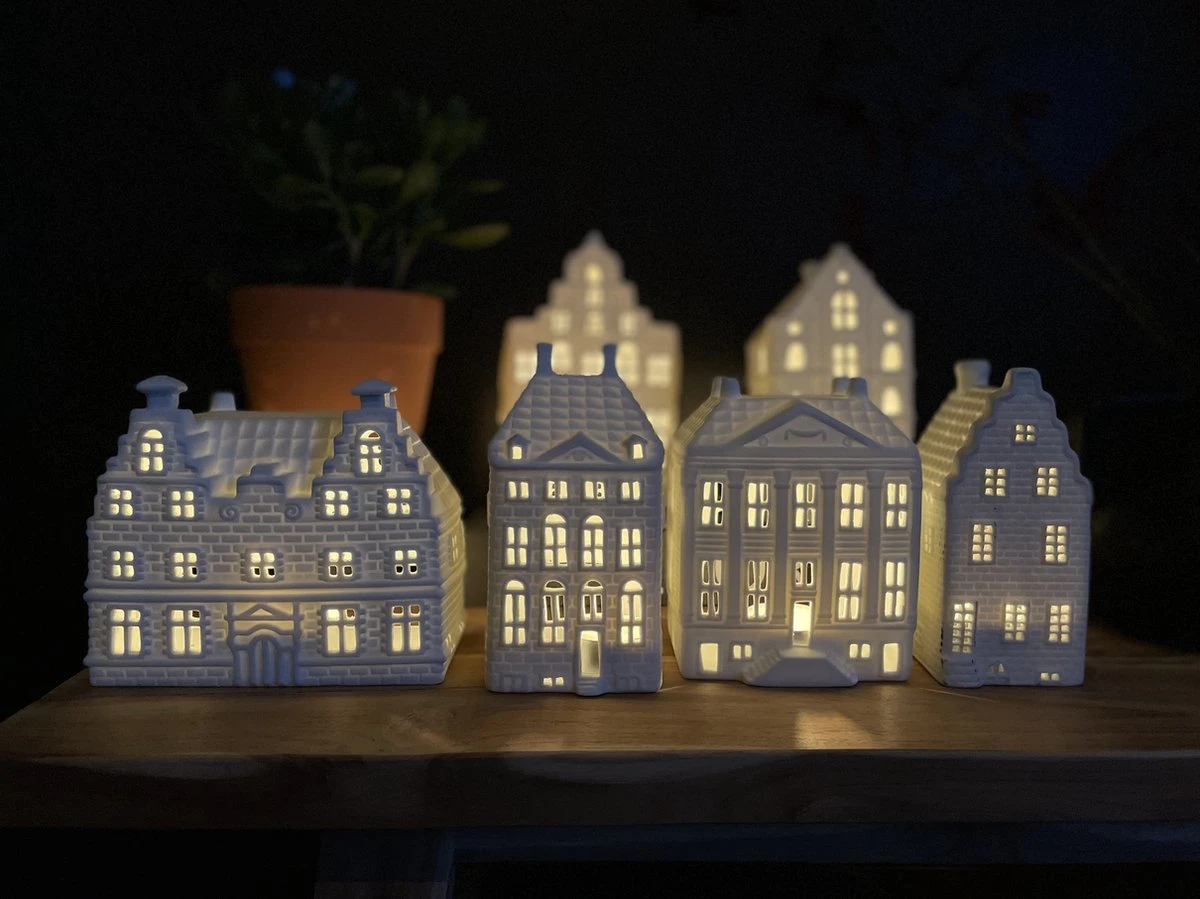 Waxinelichthouder - Set Van 4 - Grachtenpand - Theelichthouder - Nieuwe Woning - House Warming Cadeau - Hollandse Cadeautjes - Kersthuisjes 9 Waxinelichthouder - Set Van 4 - Grachtenpand - Theelichthouder - Nieuwe Woning - House Warming Cadeau - Hollandse Cadeautjes - Kersthuisjes - Afbeelding 9