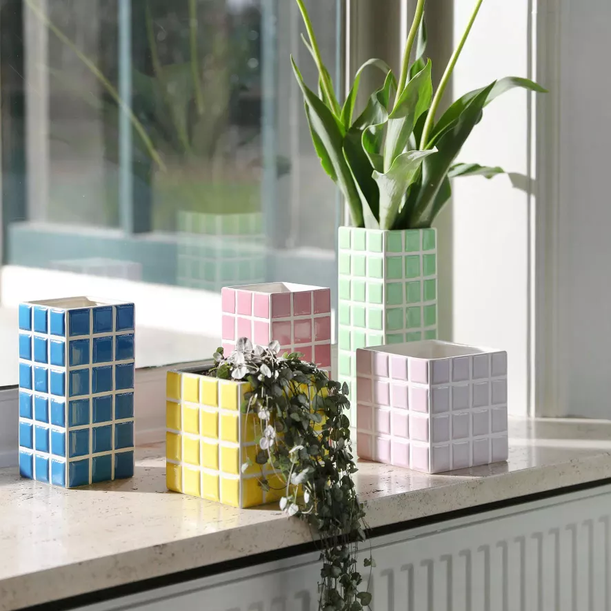 & Klevering &klevering Tile Vaas Roze 4 & Klevering &klevering Tile Vaas Roze - Afbeelding 4